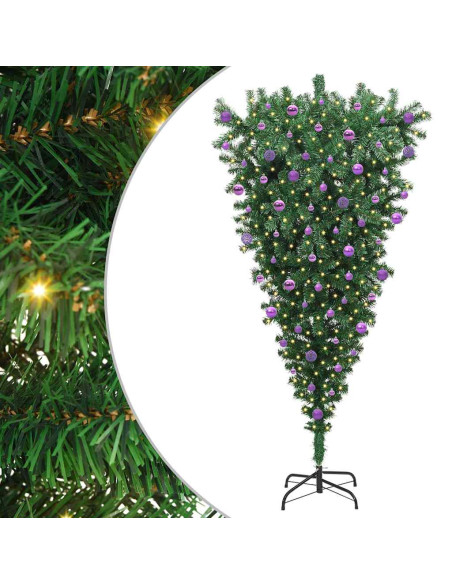 Albero di Natale artificiale pre-illuminato capovolto con set di palline