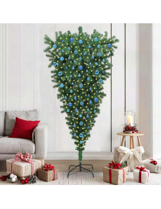 Albero di Natale Artificiale Pre-illuminato Capovolto con Set di Palline 2