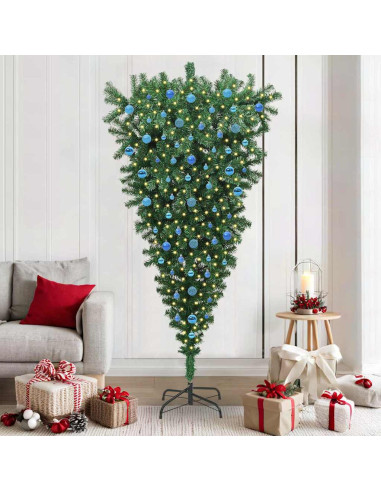 Albero di Natale Artificiale Pre-illuminato Capovolto con Set di Palline