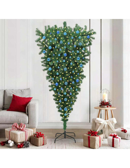 Albero di Natale Artificiale Pre-illuminato Capovolto con Set di Palline