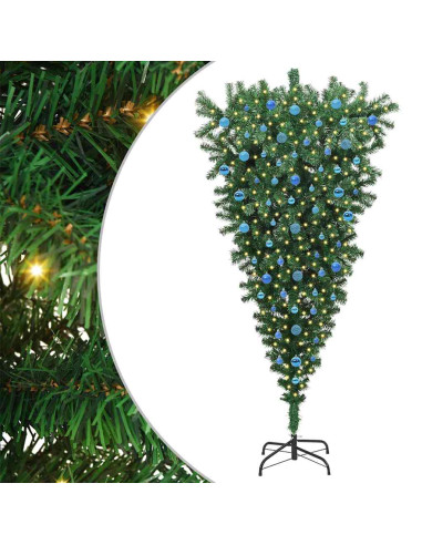 Albero di Natale Artificiale Pre-illuminato Capovolto con Set di Palline