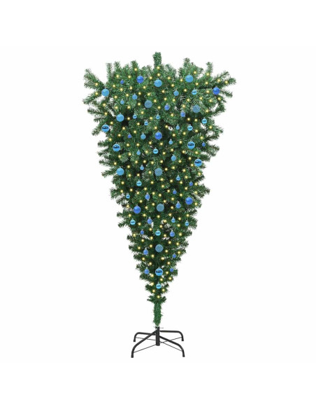 Albero di Natale Artificiale Pre-illuminato Capovolto con Set di Palline