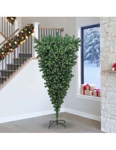 Albero di Natale artificiale preilluminato capovolto con set di palline