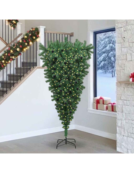 Albero di Natale artificiale preilluminato capovolto con set di palline