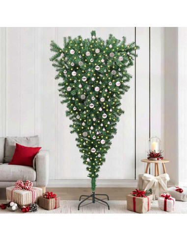 Albero di Natale artificiale rovesciato pre-illuminato con set di palline