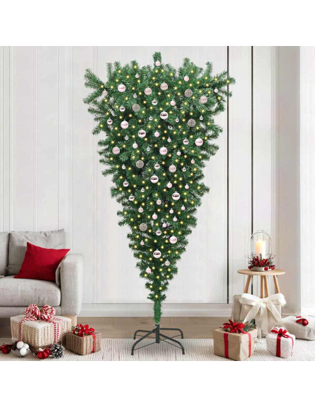 Albero di Natale artificiale rovesciato pre-illuminato con set di palline