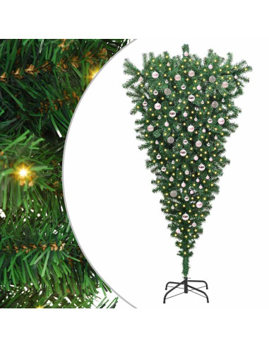 Albero di Natale artificiale rovesciato pre-illuminato con set di palline