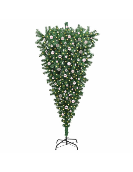 Albero di Natale artificiale rovesciato pre-illuminato con set di palline