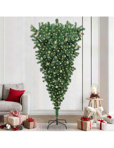Albero di Natale artificiale pre-illuminato capovolto con set di palline