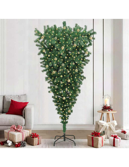 Albero di Natale artificiale pre-illuminato capovolto con set di palline