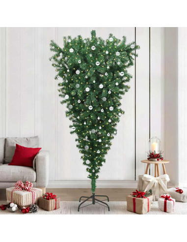 Albero di Natale artificiale preilluminato capovolto con set di palline