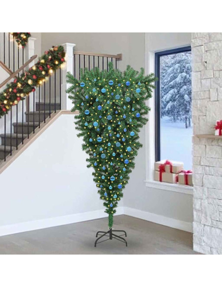Albero di Natale artificiale preilluminato rovesciato con set di palline