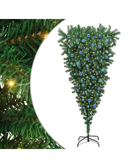 Albero di Natale artificiale preilluminato rovesciato con set di palline
