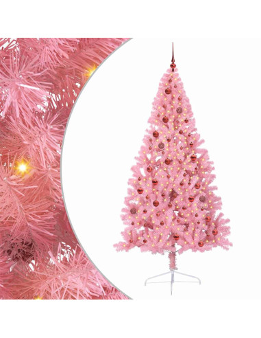 Albero di Natale artificiale preilluminato Rosa 210 cm PVC