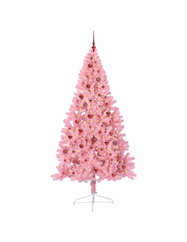 Albero di Natale artificiale con luci integrate Rosa 210 cm PVC