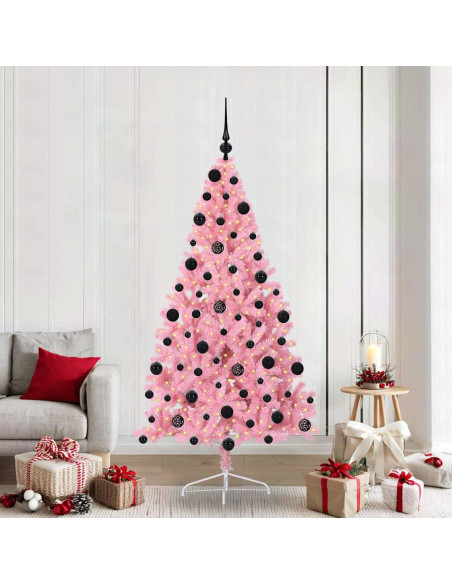 Albero di Natale artificiale con luci integrate Rosa 210 cm PVC