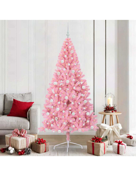 Albero di Natale artificiale con luci integrate Rosa 210 cm PVC