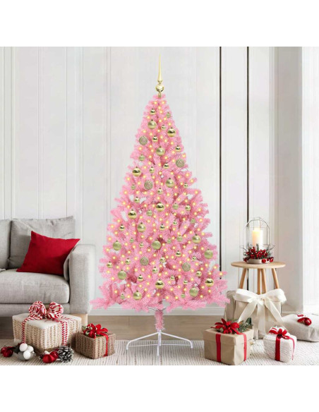 Albero di Natale artificiale preilluminato Rosa 210 cm PVC