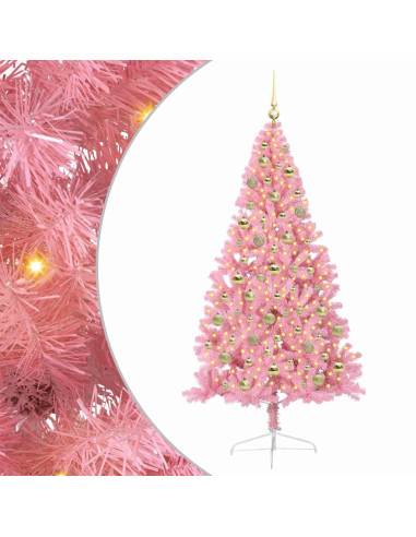 Albero di Natale artificiale preilluminato Rosa 210 cm PVC