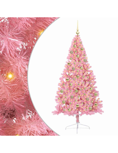 Albero di Natale artificiale con luci integrate Rosa 210 cm PVC