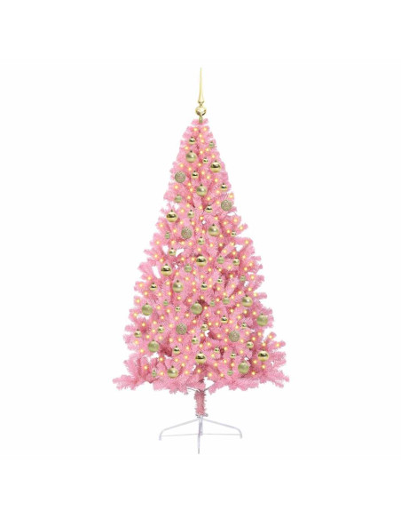 Albero di Natale artificiale con luci integrate Rosa 210 cm PVC