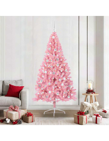 Albero di Natale artificiale con luci integrate Rosa 210 cm PVC