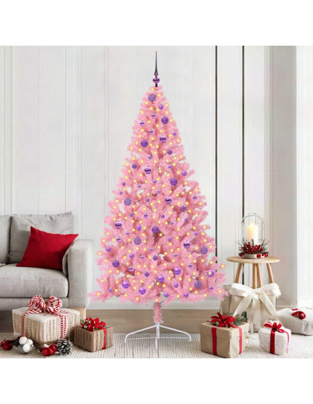 Albero di Natale artificiale con luci integrate Rosa 210 cm PVC