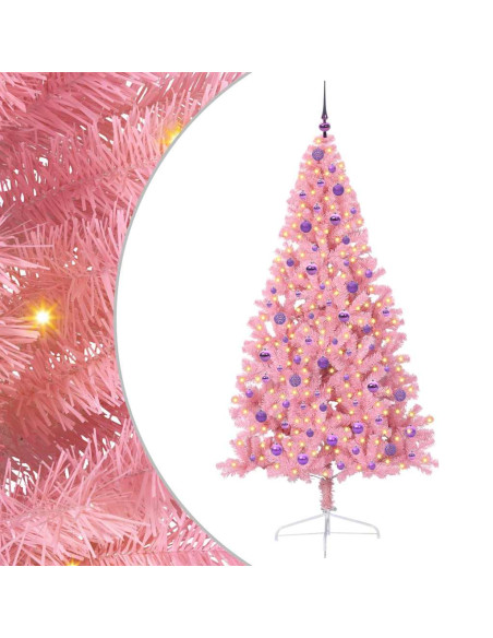 Albero di Natale artificiale con luci integrate Rosa 210 cm PVC