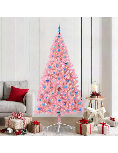 Albero di Natale artificiale con luci integrate Rosa 210 cm PVC