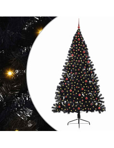 Albero di Natale artificiale con luci integrate Nero 240 cm PVC 2