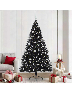Albero di Natale artificiale con luci integrate Nero 240 cm PVC 2