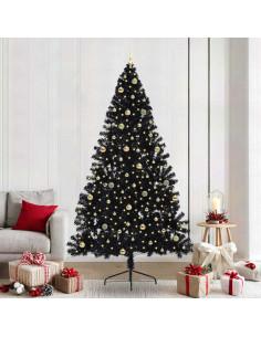 Albero di Natale artificiale con luci integrate Nero 240 cm PVC 2