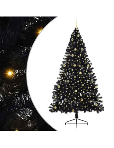 Albero di Natale artificiale con luci integrate Nero 240 cm PVC 2