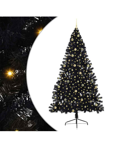 Albero di Natale artificiale con luci integrate Nero 240 cm PVC
