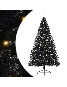Albero di Natale artificiale con luci integrate Nero 240 cm PVC 2