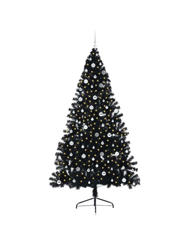 Albero di Natale artificiale con luci integrate Nero 240 cm PVC