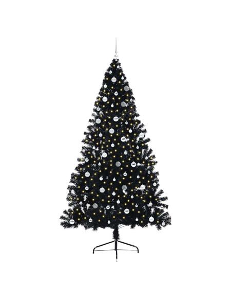 Albero di Natale artificiale con luci integrate Nero 240 cm PVC