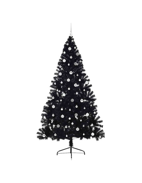 Albero di Natale artificiale con luci integrate Nero 240 cm PVC