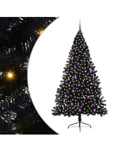 Albero di Natale artificiale con luci integrate Nero 240 cm PVC 2