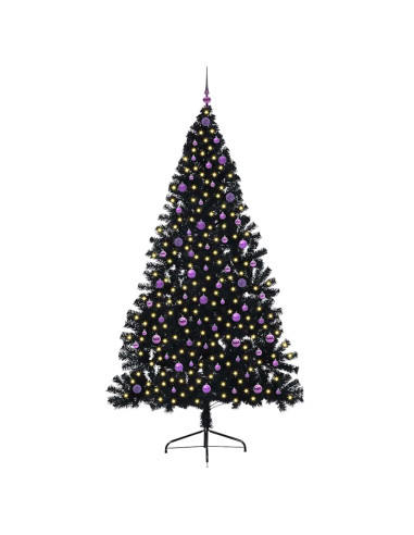 Albero di Natale artificiale con luci integrate Nero 240 cm PVC