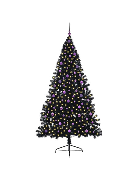 Albero di Natale artificiale con luci integrate Nero 240 cm PVC