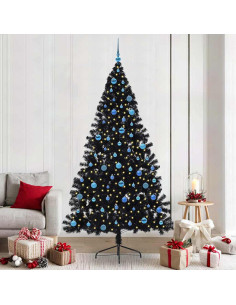 Albero di Natale artificiale con luci integrate Nero 240 cm PVC 2