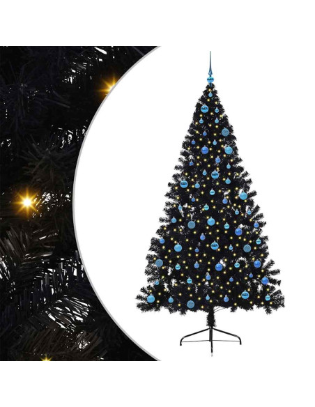 Albero di Natale artificiale con luci integrate Nero 240 cm PVC