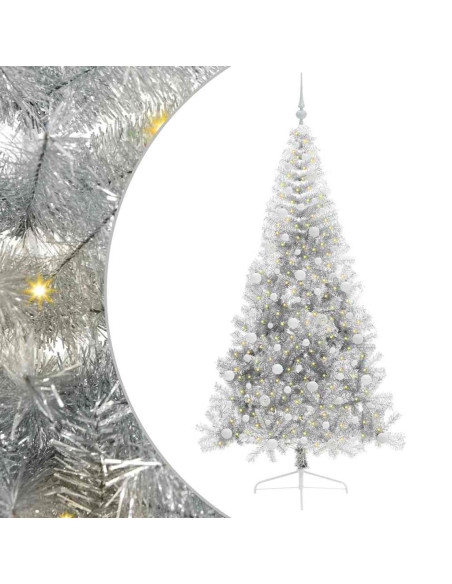Albero di Natale artificiale con luci integrate Argento 240 cm