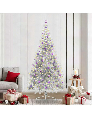 Albero di Natale artificiale con luci integrate Argento 240 cm