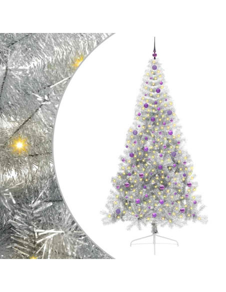 Albero di Natale artificiale con luci integrate Argento 240 cm