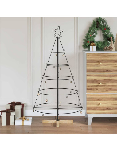 Albero a Cono di Natale con supporto Nero 125 cm Acciaio