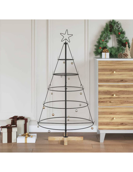 Albero a Cono di Natale con supporto Nero 125 cm Acciaio
