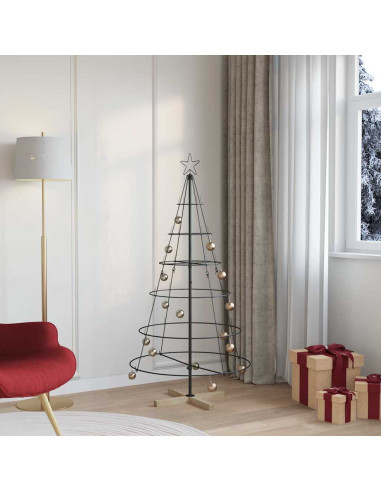 Albero a Cono di Natale con supporto Nero 150 cm Acciaio