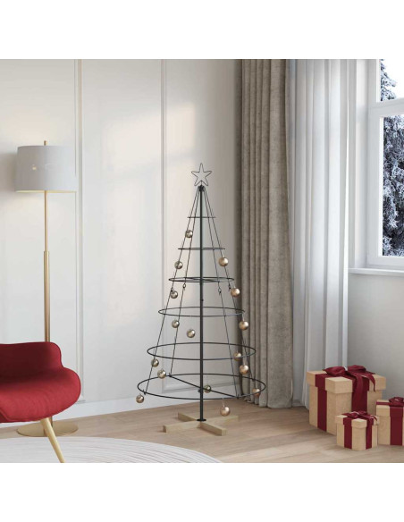 Albero a Cono di Natale con supporto Nero 150 cm Acciaio